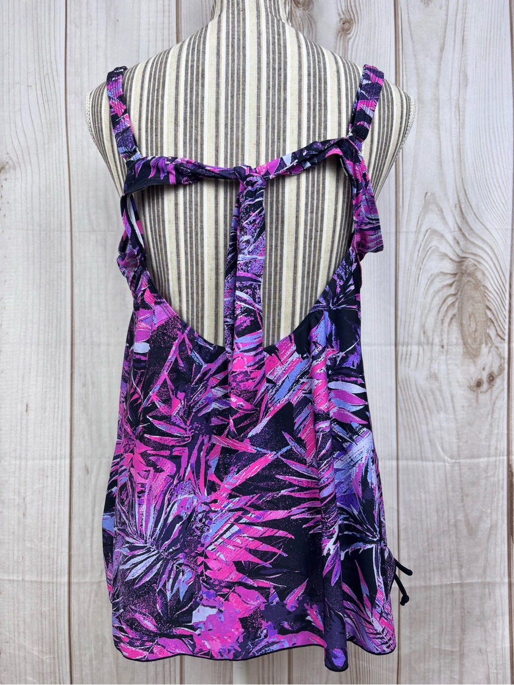 Septangle Plus Size Tankini Swim Top Tropical Print Adjustable Purple Pink Sz 20 - Picture 5 of 13
